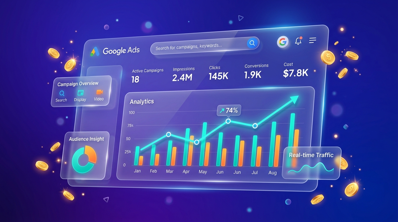 Performance Marketing Google Ads Dashboard Illustration